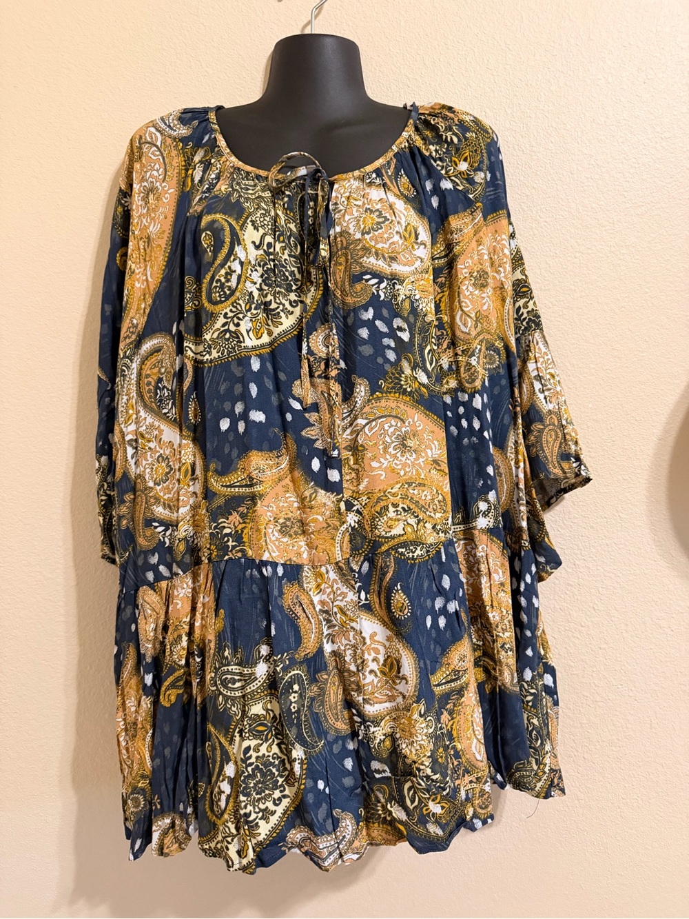 Avenue Navy and Mustard Paisley Peasant Tunic